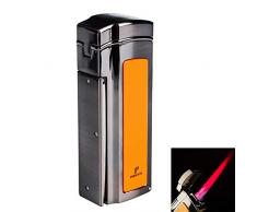 PIPITA Winddicht Zigarren Feuerzeuge Sturmfeuerzeug 4 Taschenlampe Jet Rot Flammen Gas Nachfüllbar Metall Feuerzeuges mit Bohrer Zigarrenschneider (Verkauft ohne Gas)