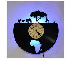GuoEY Vinyl Wanduhr African Elephant Vinyl Schallplatte Wanduhr, LED Bright Geschenk Dekoration Sieben Farben