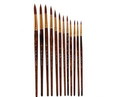RZJF 12 Zwei-Farben Nylon Haar Fan-Shaped Kugelschreiber, braun Lange hölzerner Pole Pen Ölmalerei, Acryl-Pinsel, Ventilator-Wasser-Kreide-Set,B