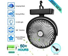 Campingventilator mit Nachtlichtzeltventilator, wiederaufladbares, batteriebetriebenes USB-Tischventilator-Kit mit 5000 mAh und Aufhängehaken für Zeltautos RV Hurricane Emergency Outages Office