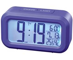 Hama Funk Wecker (zwei Weckzeiten, Snooze, sensorgesteuertes Nachtlicht, Temperatur- und Datumsanzeige) blau
