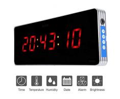 Home Digitale Wanduhr Digitale Led Kalenderuhr Temperatur Wanduhren Eu-stecker 110-240 V (36 * 13 * 3cm-Stunde + Minute + Sekunde)