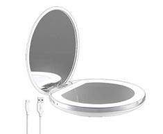 Flybiz Tragbarer Taschenspiegel Zweiseitiger Schminkspiegel mit LED Beleuchtung, 1X / 3X Vergrößerung - Kompakt, Klappbarer, Spiegel Kosmetikspiegel Beleuchtet für Kosmetik Unterwegs