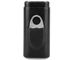 Zigarrenetui, tragbar, Leder, Zigarrenetui, Zedernholz, gefüttert, Zigarren-Flughidor mit Schneider (für 3 Zigarren, schwarz)