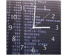 Wallario Glas-Uhr Echtglas Wanduhr Motivuhr • in Premium-Qualität • Größe: 30x30cm • Motiv: Flughafen Abflugtafel