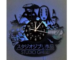 Studio Ghibli Anime Schallplatte Wanduhr LED Licht 12 Vinyl Uhr | Mein Nachbar Totoro Wanduhr | Einzigartiges Geschenk für Freunde und Familie | Kreative Hängelampe 7 Farbe leuchtende Wanduhr.
