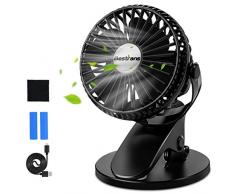 Bestrans Mini USB Ventilator, Clip Tischventilator Klein, 360 °X 360 ° Drehung, 3 Geschwindigkeit Ultra Leise für Zuhause Büro und Reisen, 1,2M USB Kompatibel mit PC Laptop Powerbank(Reines Schwarz)