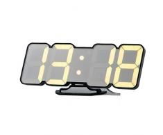 HJW Praktische Wandpendeluhr Wanduhr Elektro Led große Digitalanzeige Tischuhr 3 Alarme Einstellungen Fern/Sprachsteuerung Temperatur Datum Speicher Dimmbare Schlafzimmer 115 Farben Wanduhr,Schwarz