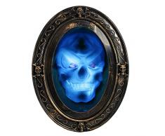 TRIXES Sprechender Spiegel in Schwarz und Gold Ovaler Halloween Spiegel mit gruseligen Bild