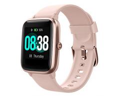 YONMIG Smartwatch, Fitness Armband Tracker Voller Touch Screen Uhr IP68 Wasserdicht Armbanduhr Smart Watch mit Schrittzähler Pulsmesser Stoppuhr für Damen Kinder Sportuhr für iOS Android (Rosa)