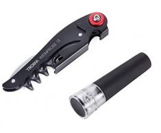 TROIKA Original WEINPROBE – WST01/BK – Wein-Set – Kellnermesser & Vakuum-Verschluss – Korkenzieher, Flaschenöffner – Sommelier-Set – Silikonverschluss für versch. Flaschen, lebensmittelecht