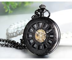 JewelryWe Steampunk Handaufzug mechanische Taschenuhr, Klassiker Nostalgisch Quarzuhr Kettenuhr Uhr Anhänger mit römischen Ziffern Zifferblatt für Damen & Herren