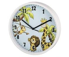 Hama Kinder Wanduhr ohne Tickgeräusche (analoge geräuscharme Kinderuhr, Kinderwanduhr mit großem Ziffernblatt Ø 22,5 cm und Tier-Motiv Safari, z.B. für Kinderzimmer) hell-blau