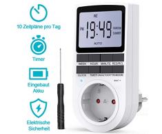 BMK Zeitschaltuhr, Zeitschaltuhr Digital Elektrische Steckdose 10 Programmierbarer EIN-AUS Timer Schalter mit Reset-Tool, LCD-Display, RANDOM-Diebstahlsicherung für Licht Ventilator usw. (1pcs) (1pcs)