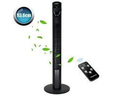 OZAVO Turmventilator mit Fernbedienung und LED-Display, 3 Geschwindigkeitsstufen Fan, Standventilator mit Timer, 70° Oszillation Säulenventilator, 3 Betriebsmodi Ventilator, 50W, 93.6cm, Schwarz
