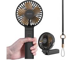 CHICECO Handventilator Faltbar, 3350mAh USB Ventilator Tragbarer Mini Handlüfter mit Aufladbarem Batterie 4 Einstellbare Geschwindigkeiten Kompatibel mit Laptop Multi Port Steckdose, Schwarz
