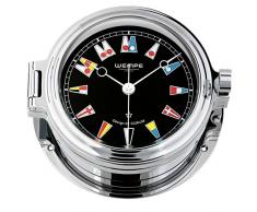 Yachtuhr Bullaugen Regatta Chrom Ø 140mm - Flaggen Ziffernblatt