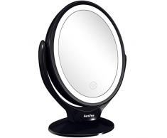 LED Beleuchtete Kosmetikspiegel 360 Grad Drehbare Doppelseitiger Schminkspiegel mit 1x / 7X Vergrößerung, Tragbare Tischplatte Vergrößerungsspiegel USB aufladbar für Reisen, Schlafzimmer - Schwarz