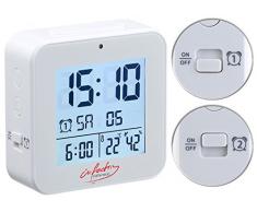 infactory Wecker Zwei Weckzeiten: Funk-Wecker mit 2 Weckzeiten, Thermo-Hygrometer, Lichtsensor, weiß (Funk Wecker mit Zwei Weckzeiten)
