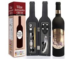 Yobansa Weinflasche geformt Weinzubehör Geschenkset, Weinöffner Set Beinhaltet Weinkorkenzieher, Weinverschlüsse, Weinausgießer (Bottle 03)