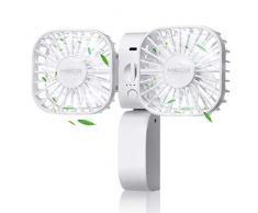 MECO ELEVERDE USB Doppelkopf Ventilator, 3 Geschwindigkeiten 2000mAh Handventilator, Kleiner Ventilator USB Mini Ventilator Einfach zu Tragen, Zuhause und im Freien, Weiß