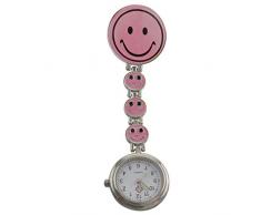 Century Ansteckuhren Smiley Klippuhren bunte Auswahl an Sister Uhren Pulsuhren Schwesternuhren für Pflegekräfte (4-Smileys rosa)