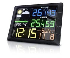 CSL - Wetterstation mit Farbdisplay und Außensensor - 20 cm LCD Farbdisplay - Luftdruck Barometer Temperatur Wettervorhersage Frostalarm Datum Uhrzeit - Wecker mit Schlummerfunktion