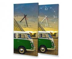Printalio - Vintage Bus - Moderne Wanduhr mit Fotodruck auf Leinwand Keilrahmen | Fotouhr Bilderuhr Motivuhr Küchenuhr modern hochwertig Quarz | 30 cm x 60 cm mit weißen Zeigern