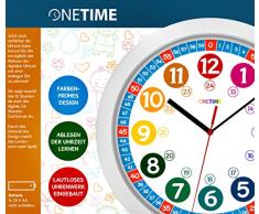 ONETIME Kinderwanduhr (Ø) 30,5 cm Kinder Wanduhr mit lautlosem Uhrenwerk und farbenfrohem Design - Ablesen der Uhrzeit lernen