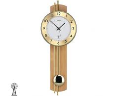 AMS Wanduhr mit Pendel Funk Holzrückwand Buche furniert Messingstäbe