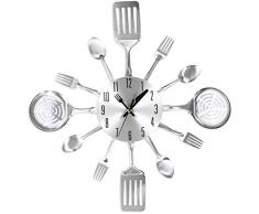 Küchenuhr, Likeluk 15 Zoll(38cm) Besteck-Design Lautlos Wanduhr Küche Dekorative Uhr Cutlery Kitchen Wall Clock, Edelstahl