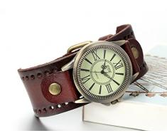 JewelryWe Damen Armbanduhr Vintage Casual Analog Quarz Leder Band Uhr mit römischen Ziffern Zifferblatt Braun