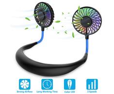 Tragbarer Ventilator, Mini USB Ventilator Hände, Wiederaufladbarer Tragbarer Nackenbügel Ventilator, Schreibtisch Ventilator, Ventilator Mit Bügel für Den Nacken, 3 Geschwindigkeiten, LED-Licht
