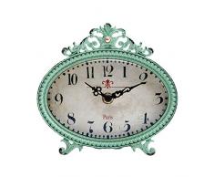 NIKKY HOME Vintage Metall Tischuhren mit Quarz-analoge Tischuhr Distressed Design für Schreibtisch Regal Wohnzimmer Badezimmer Dekoration Grün