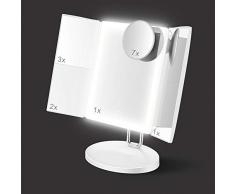 TOUCHBeauty Kosmetikspiegel mit LED,Faltbar Schminkspiegel Beleuchtet 1X/2X/3X/7X Vergrößerungsspiegel,90° Drehbarer Tischspiegel,Touchschalter für Dimmbare,USB-Aufladung AG-1971W