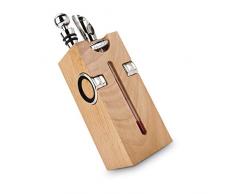 ROMINOX Geschenkartikel Weinaccessoires // Buche Block – Weinzubehör 7-teilig, Block mit Sommeliermesser, 2 Tropfringe, Weinthermometer, Flaschenverschluss, Ausgießer; Maße: ca. 7 x 7 x 22 cm