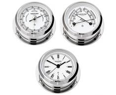 Serie Pirat II verchromt Ø 96mm - Yachtuhr mit römischen Ziffern, Barometer und Comfortmeter