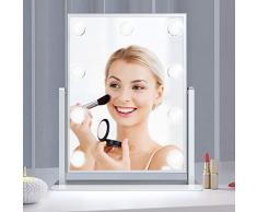 Ovonni Schminkspiegel Kosmetikspiegel mit Beleuchtung 9 LED-Lampen 360° drehbar Hollywood Kosmetikspiegel Beleuchtet für Wohnzimmer,Kosmetikstudio,Spa und Hotel Silbe