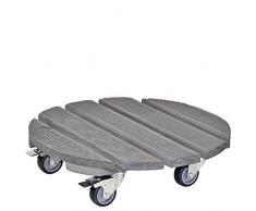 WAGNER Pflanzenroller CREO Ø 38 x 10,5 cm I Pflanzenroller & Blumenroller für Außenbereich + Innenbereich, grau I Kübelroller aus Holz I 2 Total-Feststeller I Tragkraft 200 kg I Made in EU -20086301