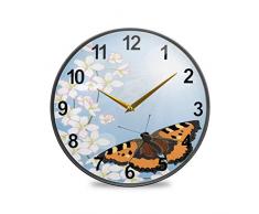 Mnsruu Badezimmer-Wanduhren Kirsche und Schmetterlinge dekorative Wanduhr tickt nicht lautlos Küchenuhr, mehrfarbig, 30,5 cm (12 Zoll)