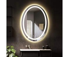 LUVODI Badezimmerspiegel mit LED Beleuchtung Wandspiegel Lichtspiegel oval Design Anti-Nebel-Funktion Kosmetikspiegel 50x70cm IP44 energiesparend