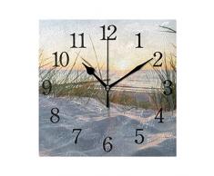 WowPrint Ozean Meer Strand Motiv Design Wanduhr Arabisch Ziffer, Leise, Ohne Ticken, Quadratische Wanduhren, Wohnaccessoires, Wohnzimmer, Badezimmer, Schlafzimmer, Küche, Büro Deko
