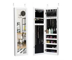 GOPLUS Schmuckschrank mit LED-Beleuchtung, Schmuckregal mit Spiegel, Spiegelschrank Schmuckorganizer, Wandmontage und Türmontage, Magnetverschluss, mit Stauraum für Halsketten, Ringe, Ohrringe, Kosmet