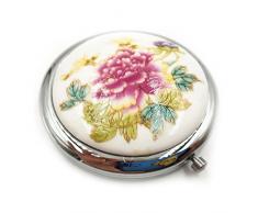 Taschenspiegel für Damen Tagbarer Kleiner Spiegel Vergrößerungsspiegel Handspiegel Schminkspiegel Keramik Traditionelles Chinesisches Design aus Porzellan Kompakt Klappbar Unterwegs