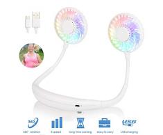 FEALING Tragbarer Ventilator, Mini USB Ventilator Hände, Wiederaufladbarer Tragbarer Nackenbügel Ventilator, Schreibtisch Ventilator, Ventilator Mit Bügel für Den Nacken 3 Geschwindigkeiten LED Licht