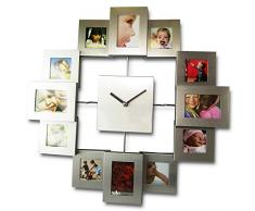 Monsterzeug Fotouhr mit Rahmen, elegante Wanduhr mit Bilderrahmen, für 12 Fotos, Digital Clock - 35,5 x 35,5 x 4 cm, silberfarben