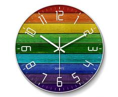 HTL Praktische Wandpendeluhr Wohnzimmer-Dekoration Mutet Wanduhr, Schlafzimmer Küche Nicht Tick Metall Border Clock Umweltschutz Massivholz-Back Plate Wanduhr,F