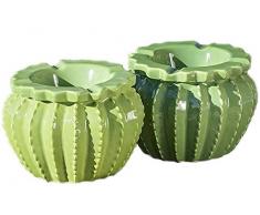 Home Collection 2er Set Wind/Sturm Aschenbecher Kaktus 12cm Dekoration Keramik Grün