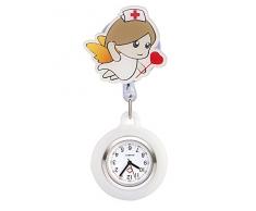 JSDDE Uhren Cartoon Engel Krankenschwester Uhr Pulsuhr Nurse Watch Kitteluhr Silikon Hülle Taschenuhr Schwesternuhr mit Clip (Weiß)