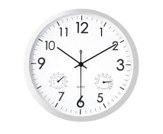 Foxtop Quartz Lautlos Thermo-Hygro Wanduhr mit Temperatur und Luftfeuchtigkeit für Bad Küche Wohnzimmer Garage 30 cm (12 Zoll, Silber)